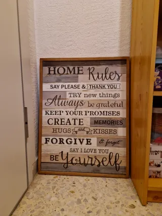 Cuadro Reglas Casa Inglés Madera