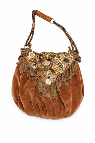 Bolso vintage terciopelo marrón abalorios