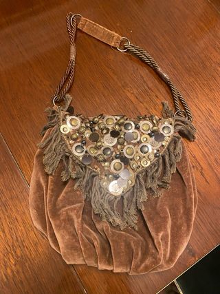 Bolso vintage terciopelo marrón abalorios