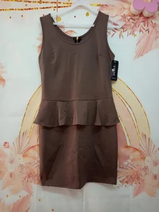 Vestido marrón con volante talla única