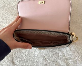 Borsa a tracolla rosa e beige