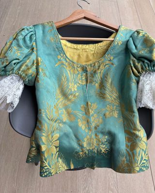 Traje de Fallera Talla S Verde agua y Dorado.
