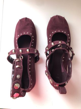 Manoletinas Zara Ante Morado Talla 40