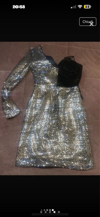 Abito monospalla paillettes nero/argento