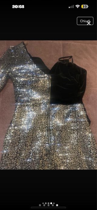 Abito monospalla paillettes nero/argento