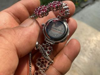 Reloj Plata 925 con Piedras Rojas