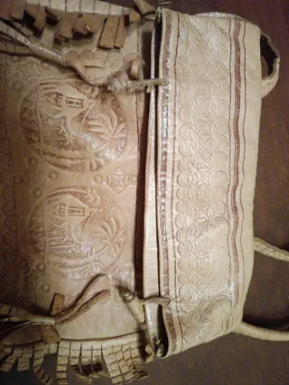 Bolso piel niña beige/marrón flecos