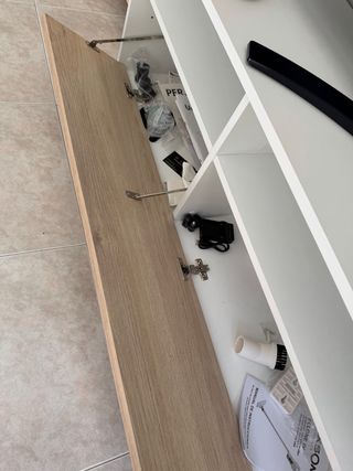 Mueble TV salón madera, metal y cristal