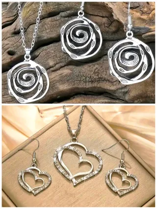 Conjunto bisutería plata corazón y espiral