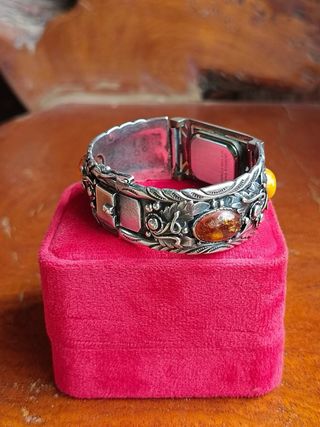 Reloj pulsera plata de lay ámbar natural+marcasita