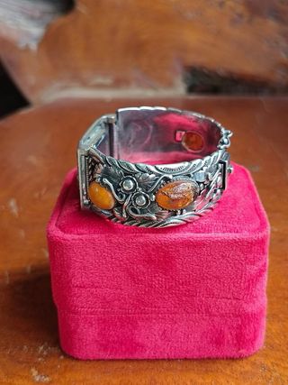 Reloj pulsera plata de lay ámbar natural+marcasita