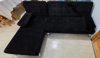 Sofá esquinero negro terciopelo