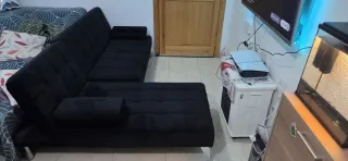 Sofá esquinero negro terciopelo