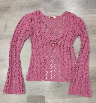 Chaqueta de punto calada rosa Talla M