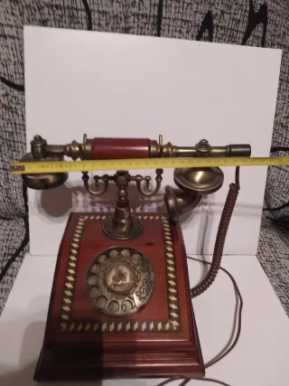 Teléfono Antiguo Vintage Madera y Bronce