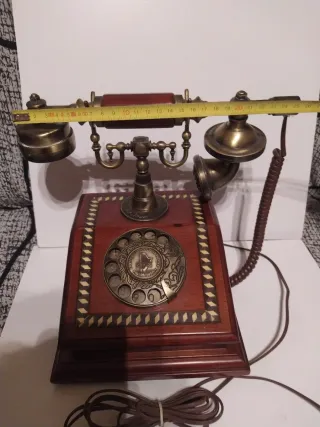 Teléfono Antiguo Vintage Madera y Bronce