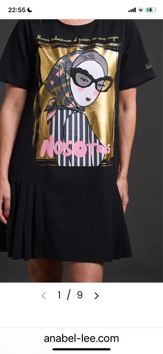 Vestido Anabel Lee Negro con Estampado Dorado