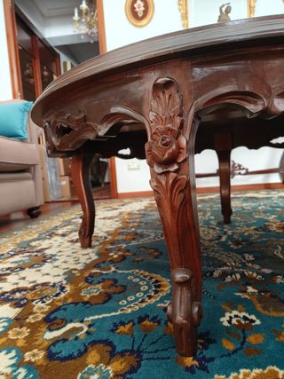 Mesa Centro Redonda Madera Maciza Tallada