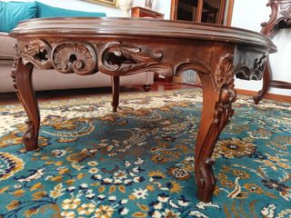 Mesa Centro Redonda Madera Maciza Tallada