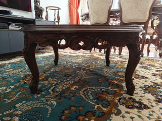 Mesa Centro Redonda Madera Maciza Tallada