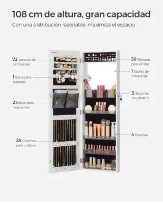 Espejo Joyero Almacenaje Blanco