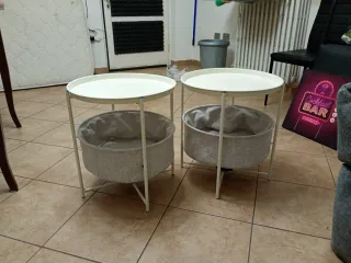 Coppia Tavolini Rotondi con Cesto Grigio