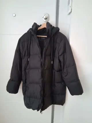 Plumífero largo Negro Zara Relleno Plumas