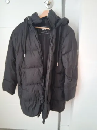 Plumífero largo Negro Zara Relleno Plumas