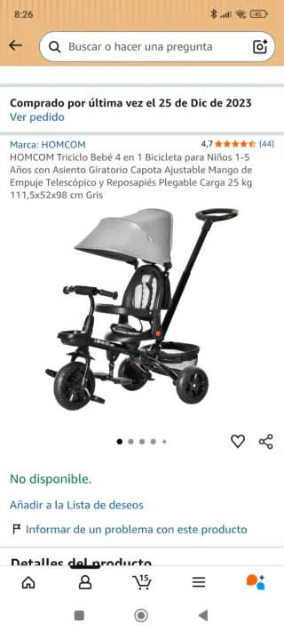 Triciclo Bebé 4 en 1 HOMCOM Gris