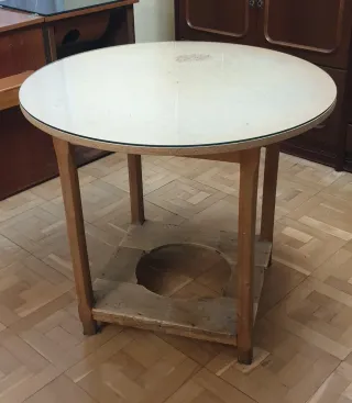 Mesa camilla redonda madera y cristal