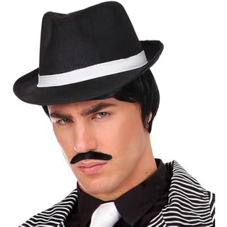 Disfraz Gangster Felt Black withWhite Band 20s 30s Gangster Hats Caps & Headwear for Fancy Dress Costumes Accessory