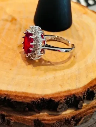 Anillo Plata Vintage con Piedra Roja