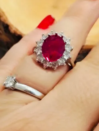 Anillo Plata Vintage con Piedra Roja