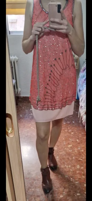 Vestido fiesta coral pedrería talla 38