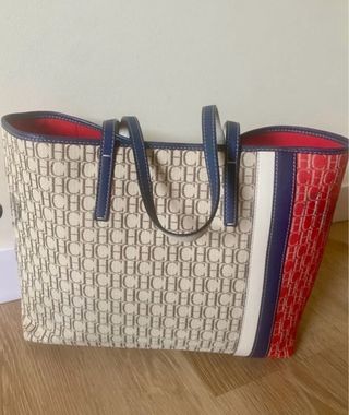 Bolso Carolina Herrera CH Beige y Rojo