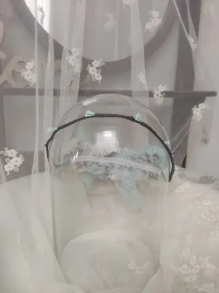 Corona de comunión flores azul y blanco y verde ag