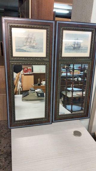 Espejos antiguos motivos marinos.Precio los dos