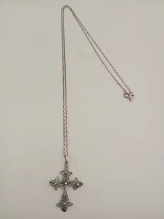 Collana vintage croce gotica filigrana argento 925