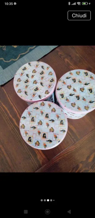 Lotto 3 barattoli metallo decorati