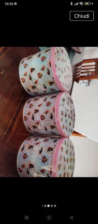 Lotto 3 barattoli metallo decorati