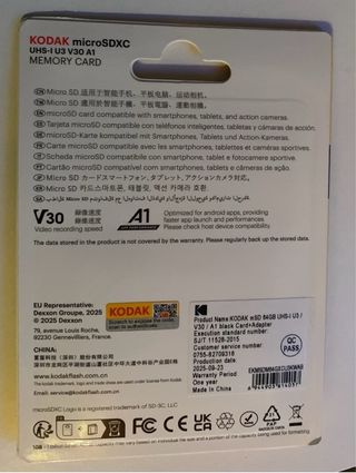 Micro SD Kodak 64GB UHS-I U3 V30 A1