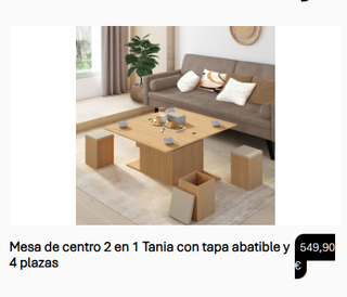 Mesa centro Tania 2 en 1 abatible