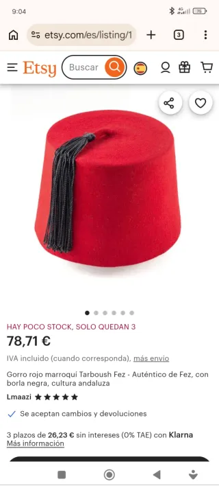 Antiguo sombrero fez marroquí de fieltro, talla 6.