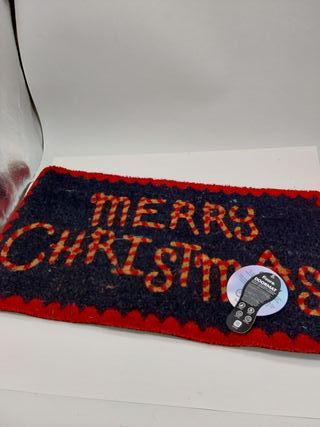 Fisura - Tappeto ingresso casa 'Merry Christmas' di cocco con base antiscivolo in PVC. Tappeto natalizio blu e rosso.