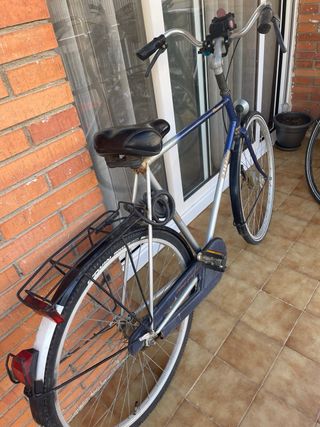 Bicicleta urbana azul y plateada