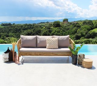 Divano Esterno Grigio in Bamboo 195 cm con Cuscini