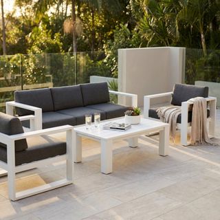 Set da Esterno 5 Posti in Alluminio Bianco Moderno