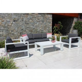 Set da Esterno 5 Posti in Alluminio Bianco Moderno