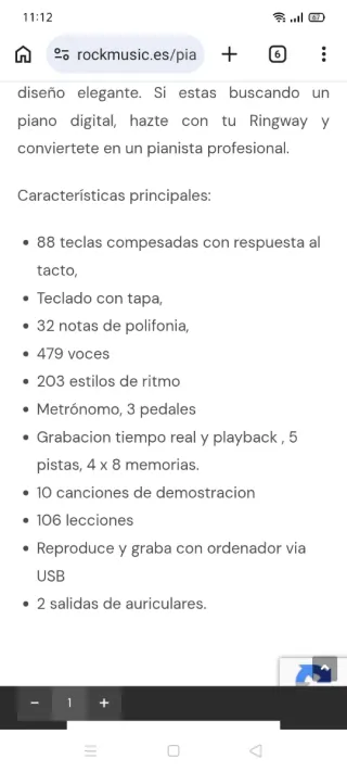 Piano Digital Ringway TG8852