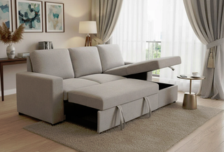 Sofá Cama Chaise Longue Beige/Gris